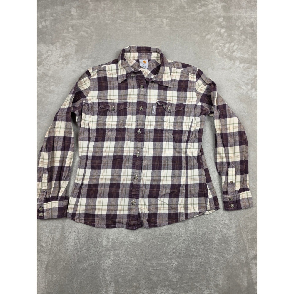 Carhartt Flannel Button Up Shirt Women M Purple Plaid Workwear WS007